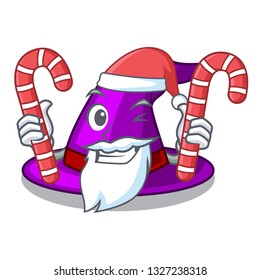 Santa with candy witch hats in shape beautiful cartoons