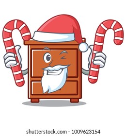 Santa with candy wooden drawer mascot cartoon