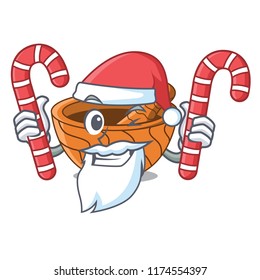 Santa with candy wooden kitchen mortar isolated on mascot