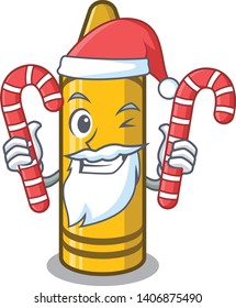 Santa with candy yellow crayon isolated in the mascot