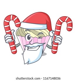 Santa with candy yummy meringue cake on mascot cartoon