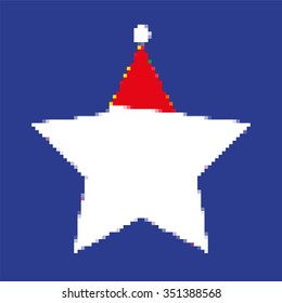 Santa cap on a star. Pixels