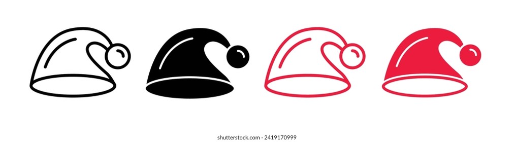 Santa Cap Vector Icon Set. Christmas Festive Simple White Hat Vector Symbol for UI Design.