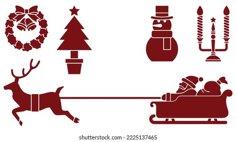 santa car shopping and reindeer Christmas elements Vector Icon Set, Background, Black, Isolated
