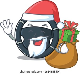 Santa car steering Cartoon character design having box of gift
