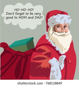 Santa is carrying a bag with gifts. 
