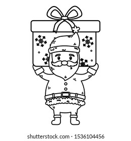 santa carrying big gift celebration merry christmas vector illustration thick line