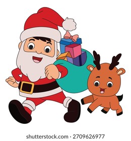 Santa carrying gift bag vector