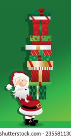 Santa Carrying Stack of Christmas Gifts