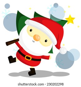 santa carrying tree