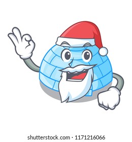 Santa cartoon ice house igloo on snowing day