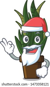 Santa cartoon snake plant grows behind house