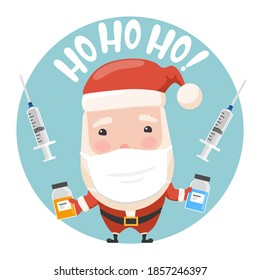 Santa cartoon with syringe and coronavirus vaccine bottles.To see the other vector Santa illustrations , please check Christmas collection.