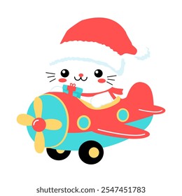 Santa Cat Flying Christmas Airplane