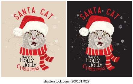 Santa Cat - Have a Holly Jolly Christmas - Cat Lover, vector illustration