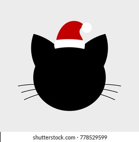 Santa cat head holiday icon. Vector illustration
