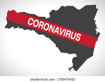 Santa Catarina BRAZIL map with Coronavirus warning illustration