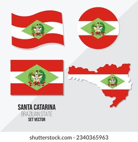Santa Catarina Brazil state vector set flag symbol map and circle flag
