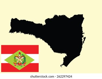 Santa Catarina, Brazil, vector map isolated on white background. High detailed silhouette illustration. Brazil State Flags,vector flag of Santa Catarina.