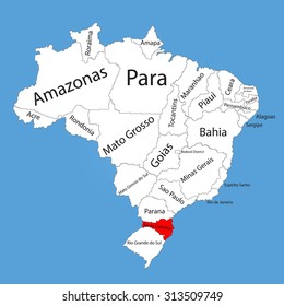 Santa Catarina, Brazil, vector map isolated on Brazil map. Editable vector map of Brazil. 