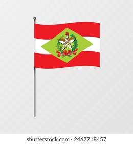 Santa Catarina flag on flagpole. Vector illustration.