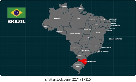 Santa Catarina Map, Santa Catarina red highlighted in 🇧🇷BRAZIL🇧🇷 map, flat design illustration vector