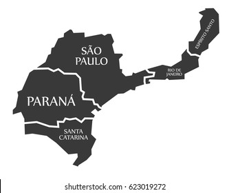 Santa Catarina - Parana - Sao Paulo - Rio de Janeiro - Espirito Santo Map Brazil illustration