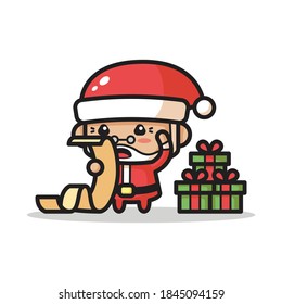 Santa celebrate Christmas and give lots of gift to everyone