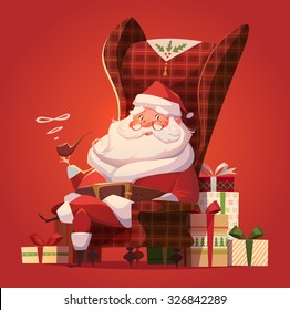 Santa in the chair. Christmas greeting card \ background \ poster. Vector illustration.