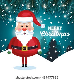 santa character christmas snowfall and pine design