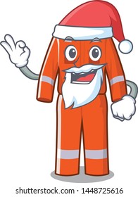 Santa character work overalls hanging on door