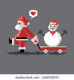 Santa characters Pixel art style. isolated vector illustration. 