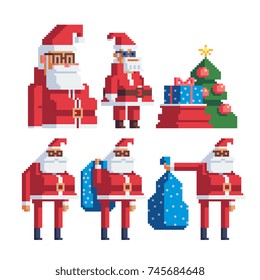 Santa characters set. Pixel art style. isolated vector illustration.