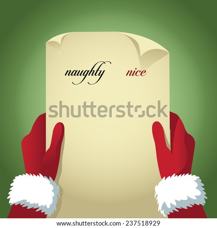 Santa checking his naughty and nice list. With space for your copy. EPS 10 vector stock illustration