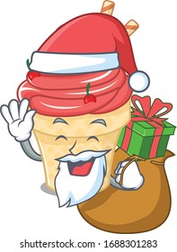 Santa cherry ice cream Cartoon character design with box of gift