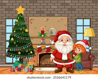 Santa and child celebrating Christmas together