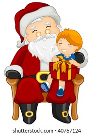 Santa With Child On Lap - Vector