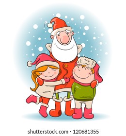 Santa and children. Vector Illustration of Christmas theme. 10 eps