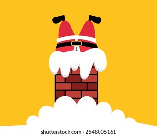 Santa in the chimney. Cartoon style. Vector illustration. 