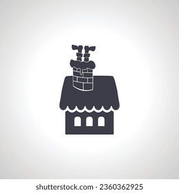 santa in chimney of house silhouette isolated icon on white background