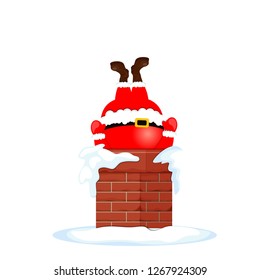 Santa in chimney on white background. Merry christmas and happy new  year