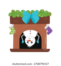 Santa Chimney Peek ilustração de adesivo vetor.