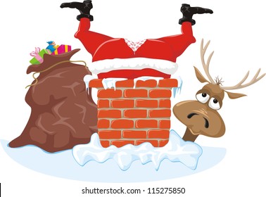 santa in the chimney and reideer