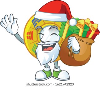 Santa chinese circle feng shui Cartoon character design having box of gift