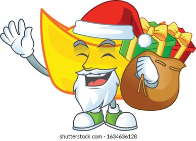 Santa chinese gold ingot Cartoon character design having box of gift