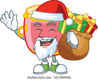 Santa chinese red drum Cartoon character design having box of gift