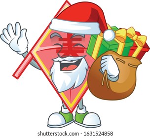 Santa chinese red kite Cartoon character design having box of gift