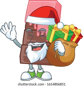 Santa chocolate bar with pink cream Cartoon character design having box of gift