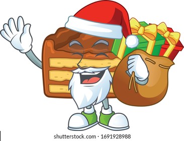 Santa chocolate slice cake Cartoon character design with sacks of gifts