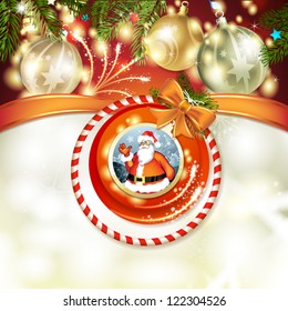 Santa and Christmas ball with pine tree